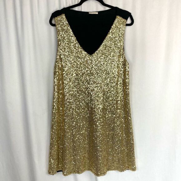 12 pm by Mon Ami Gold Sequined dress Women’s Large A-Line Loose Fit Mini Short - Picture 1 of 9